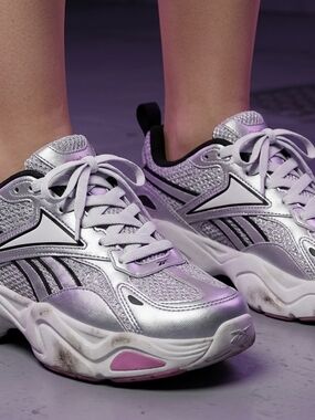 Reebok Silver Metallic Chunky Athletic Sneakers